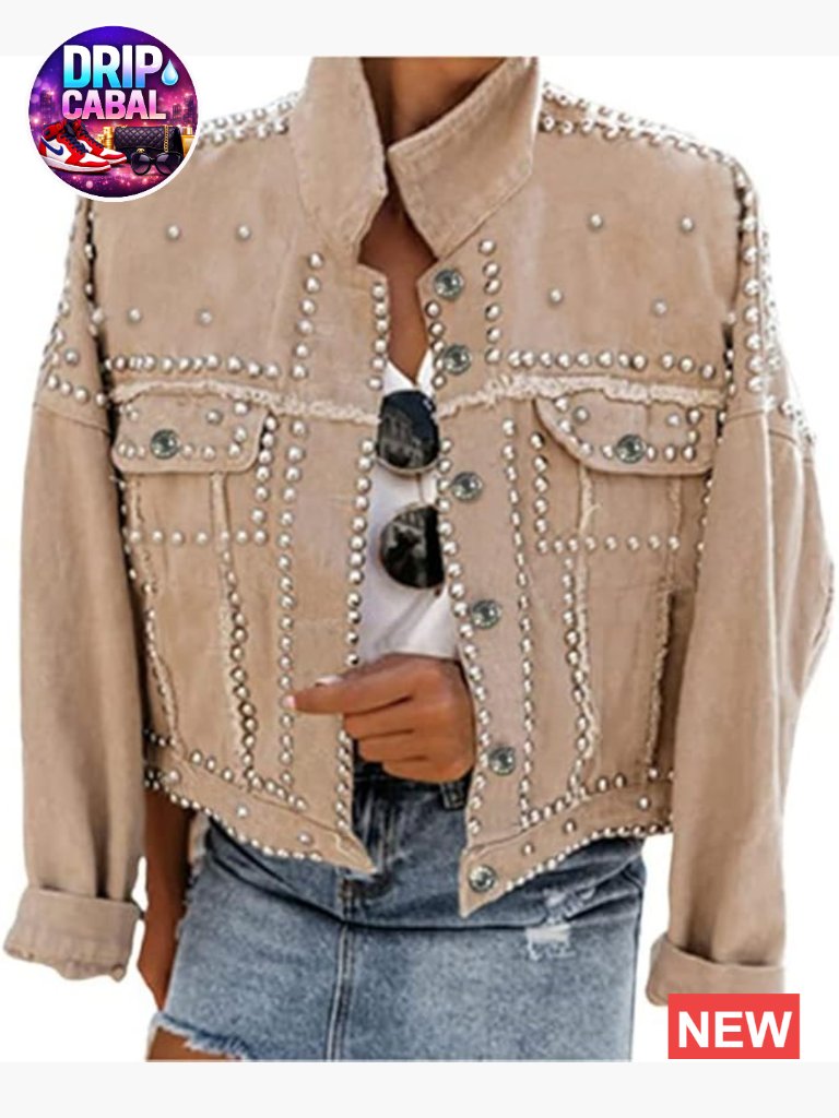 Western Distressed Washed Denim Jacket With Rivet Studs